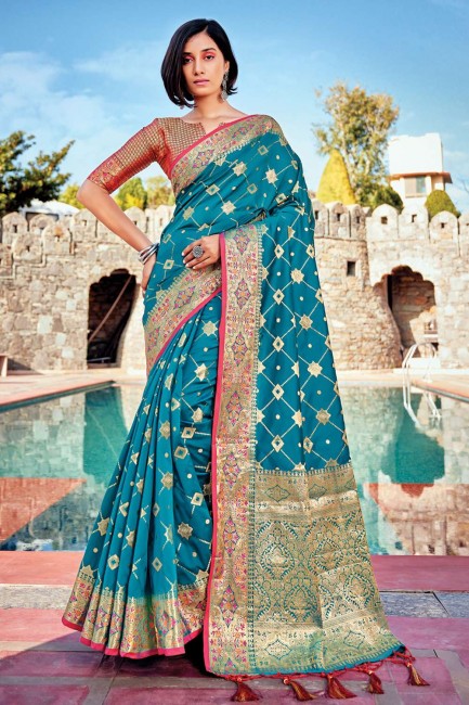 Banarasi silk Banarasi Saree with Blue Weaving