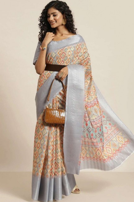 Saree Weaving  in Grey Silk