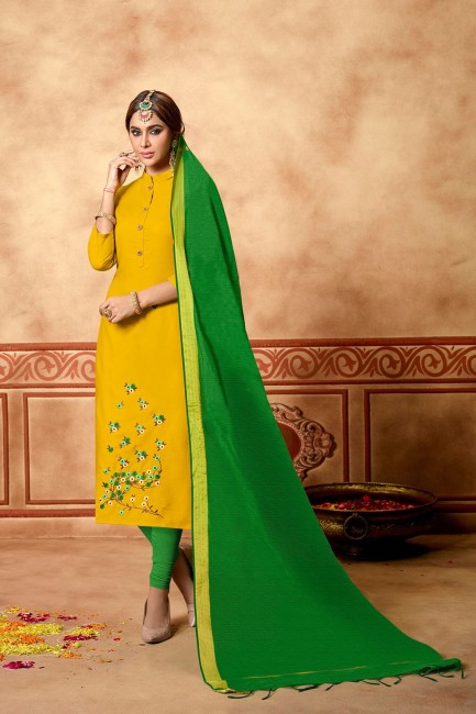 Yellow Cotton Churidar Suits in Cotton