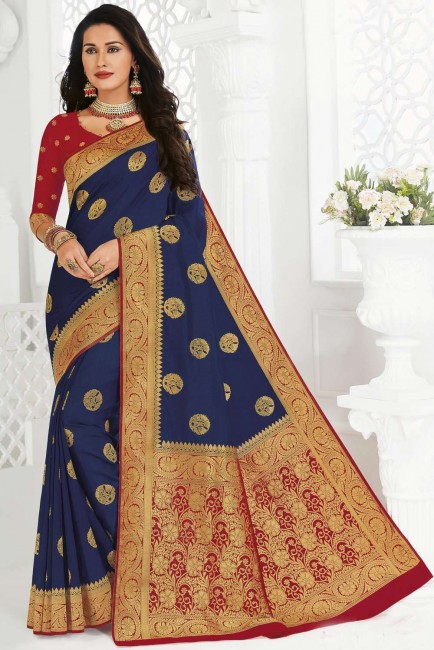 Blue Saree in Silk with Weaving