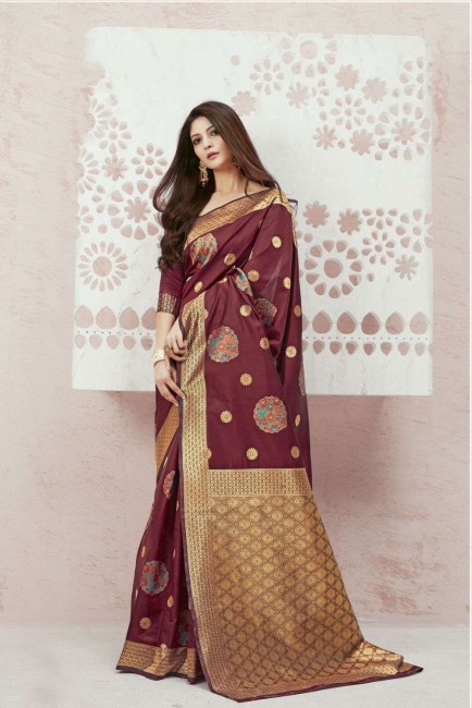 Silk Saree with Weaving in Maroon