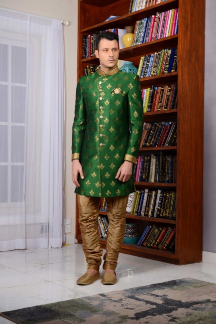 Green Banarasi Silk Brocade Indo Western Indo Western