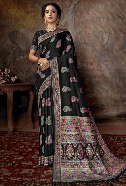 Printed Silk Saree in Black