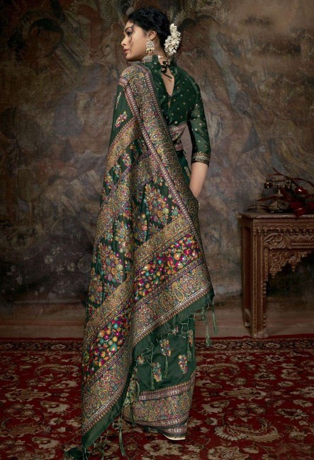 Silk Saree with Printed in Green