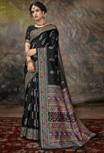 Silk Printed Black Saree with Blouse