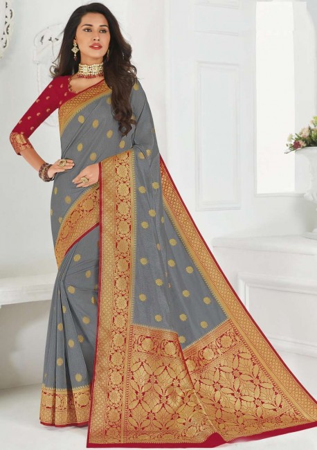 Delicate Silk Saree with Weaving in Grey
