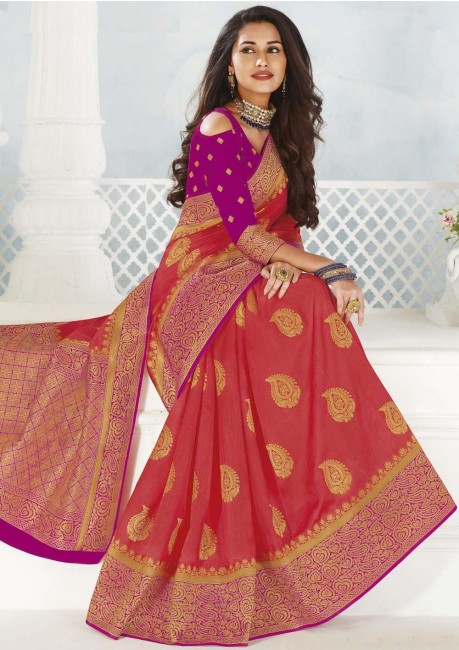 Dazzling Silk Saree with Weaving in Pink