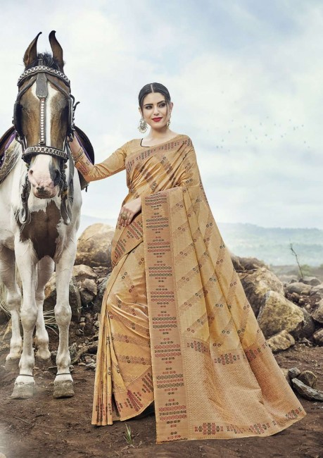 Designer Silk Saree with Weaving in Brown