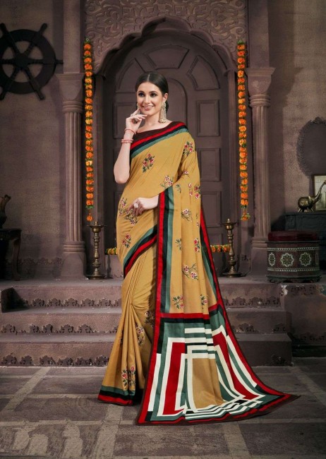 Silk Saree with Embroidered in Musterd Yellow