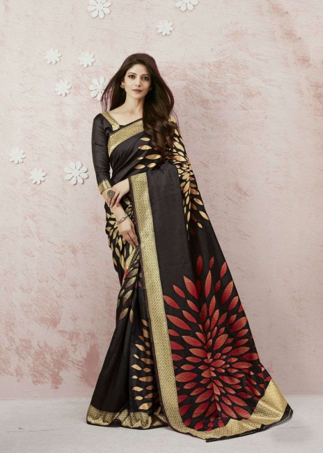 Black Saree in Weaving Silk