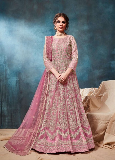 Net Pink Anarkali Suit with dupatta