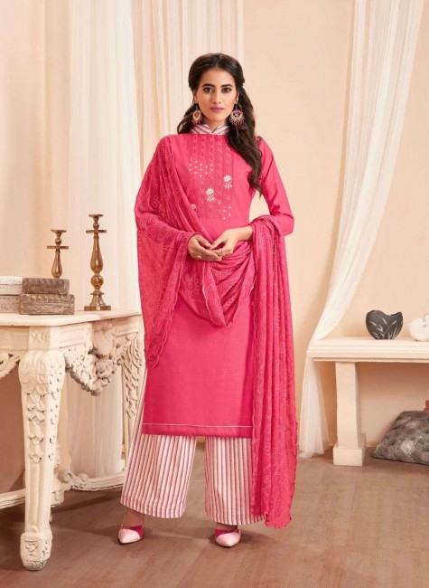 Pink Cotton Palazzo Suit in Satin