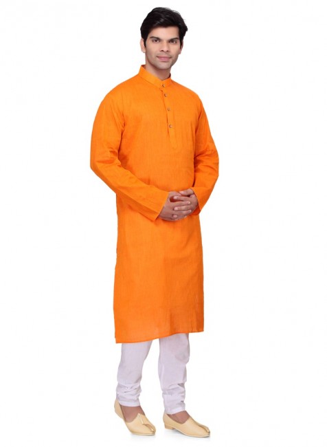 Light Orange Cotton Ethnic Wear Kurta Readymade Kurta Payjama