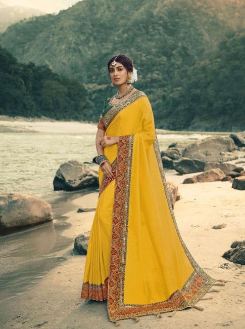 Glorious Silk Yellow Saree in Embroidered