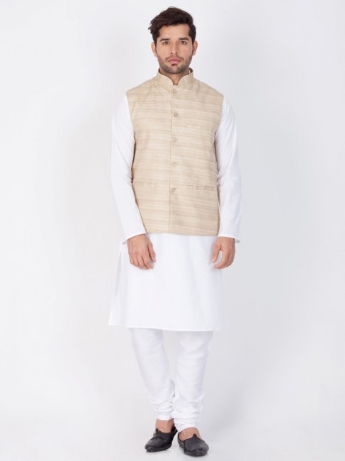 Delicate White Cotton Ethnic Wear Kurta Readymade Kurta Payjama With Jacket
