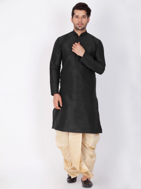 Enticing Black Cotton Silk Ethnic Wear Kurta Readymade Dhoti Kurta