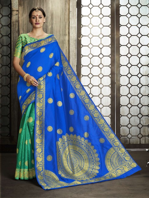 Royal blue Saree in  Banarasi raw silk