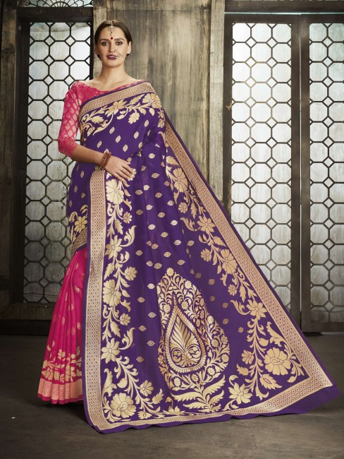 Saree in Purple Banarasi raw silk