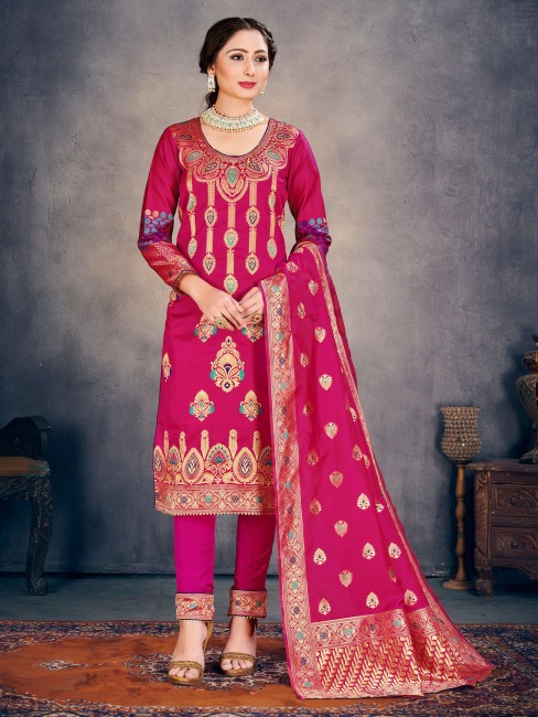 Pink Art Silk Salwar Kameez with Art Silk