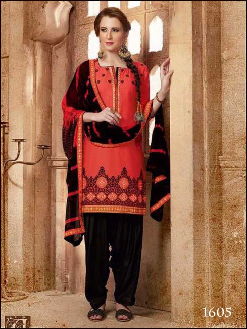 Carrot Red cotton Patiala Suit