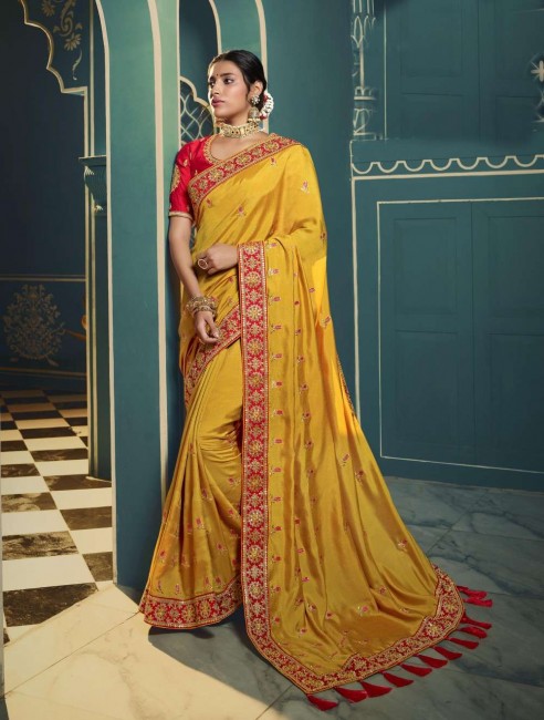 Ravishing Yellow color Silk saree