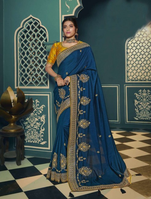 Traditional Blue color Silk saree