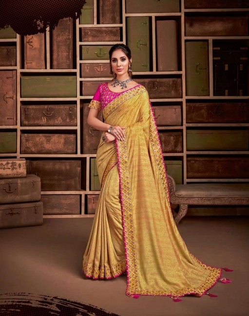 Opulent Yellow color Jacquard Silk saree