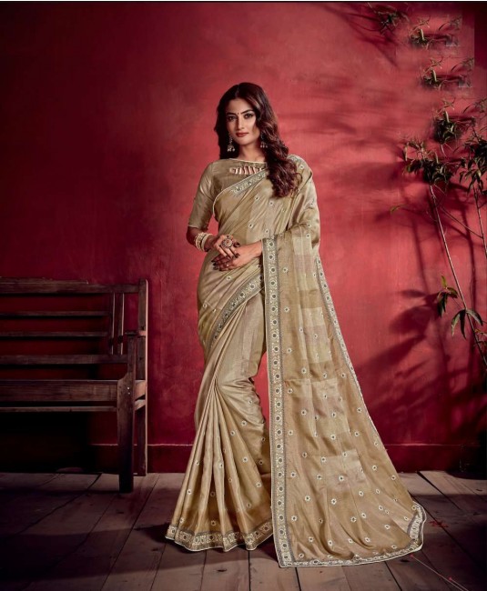 Printed Art Silk Saree in Beige with Blouse