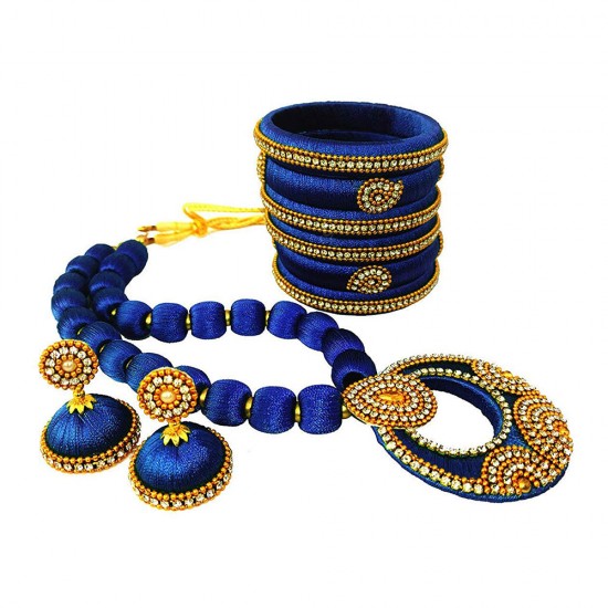 Royal Blue American diamond, synthatic pearl Necklace Set