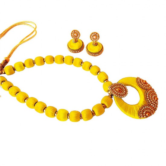 Yellow American diamond, synthatic pearl Necklace Set