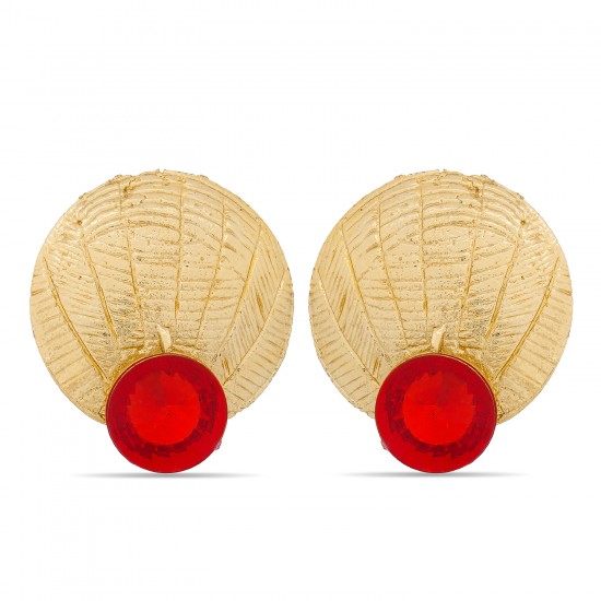 Stones Red & Golden Earrings