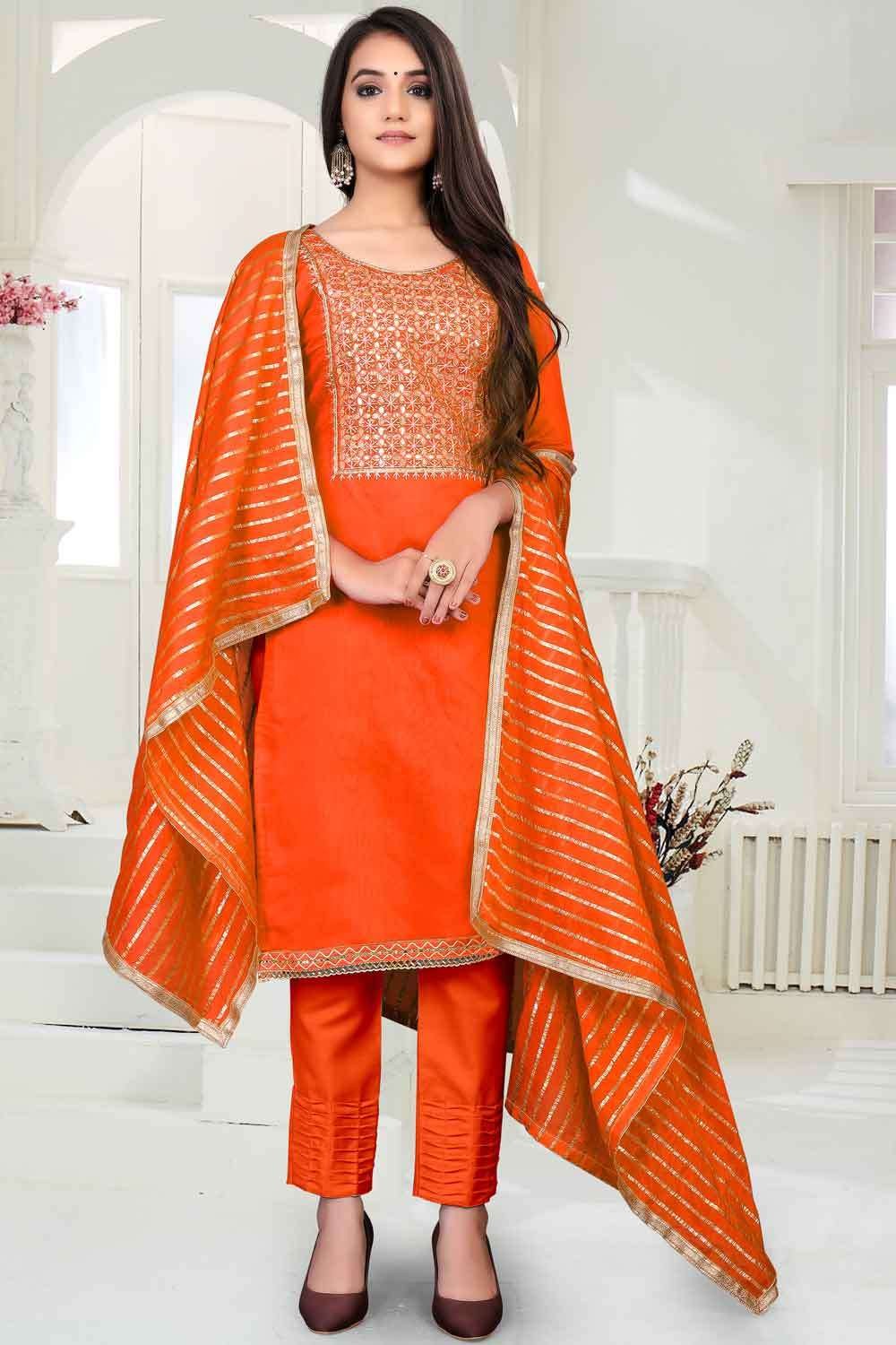 acs8215 1 embroidered salwar kameez in orange sk13906