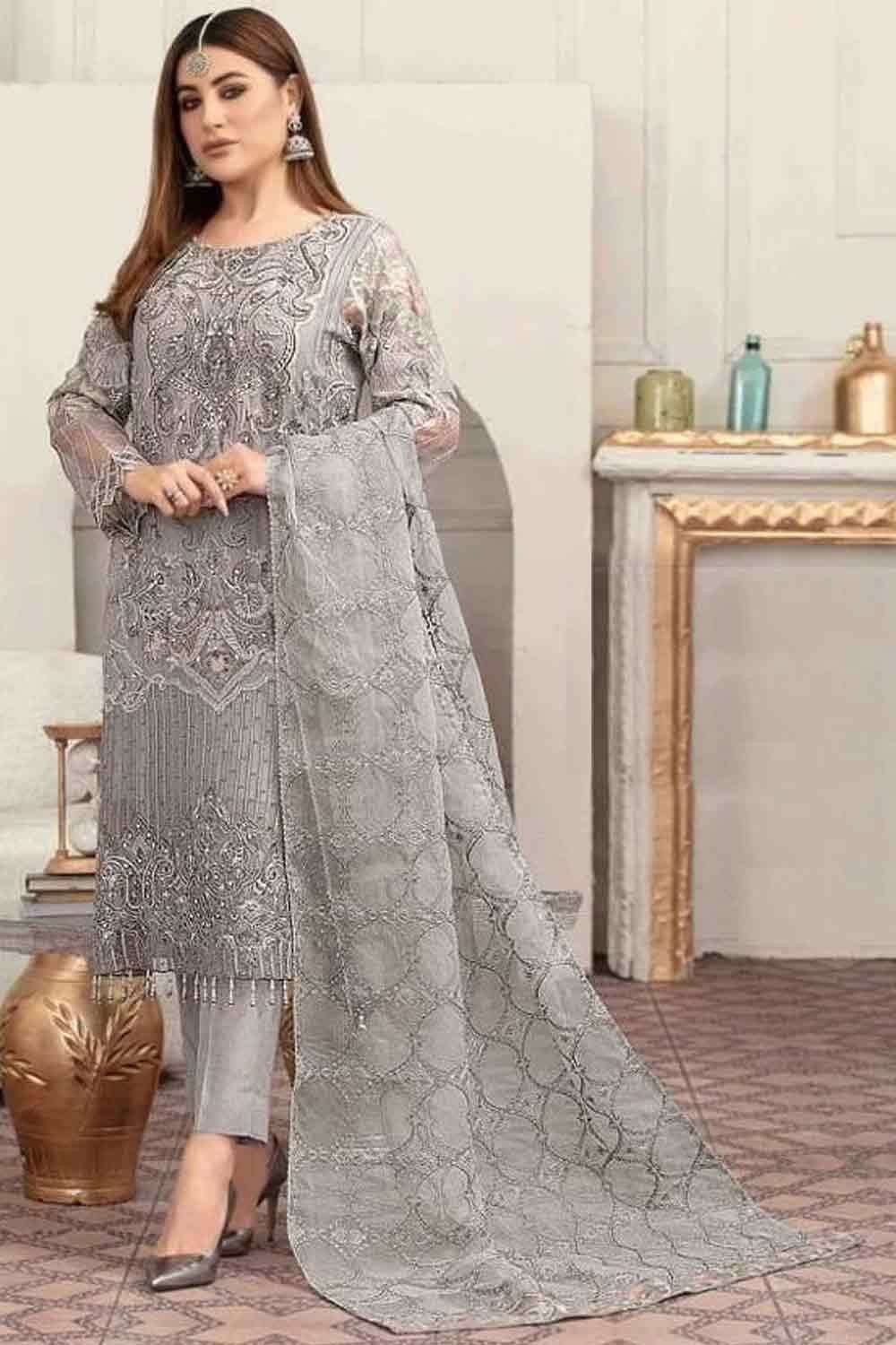 acs9769 1 grey faux georgette pakistani suit with embroidered sk14007