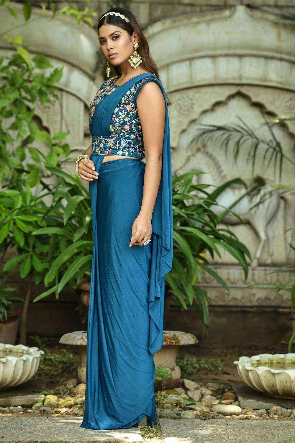 Sky blue Saree in Lycra with Embroidered UK - SR24911