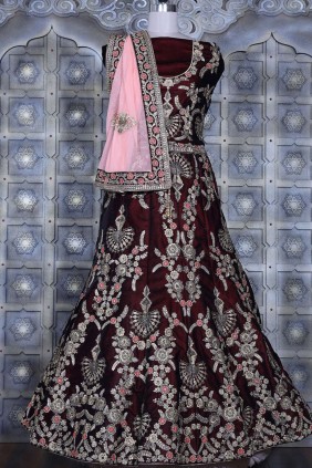 Bridal Lehenga Choli with Embroidered Velvet in Maroon - LC5985