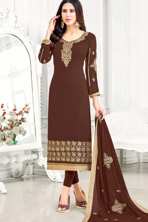 Splendid Brown color Georgette Churidar Suit UK - cs3385