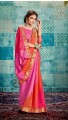 Saree in Orange Polyester with Printed