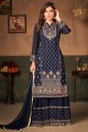 Navy blue Embroidered Islamic Sharara Suit in Faux georgette