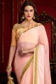 Georgette Embroidered Peach Saree with Blouse