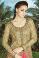 Embroidered Pakistani Suit in Beige Net