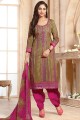 Embroidered Cotton Palazzo Suit in Multicolor with Dupatta