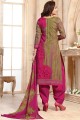 Embroidered Cotton Palazzo Suit in Multicolor with Dupatta