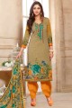 Beige Embroidered Palazzo Suit in Cotton