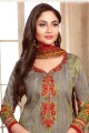 Grey Cotton punjabi Suit with Embroidered