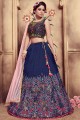 Silk Lehenga Choli in Navy Blue with Embroidery