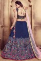 Silk Lehenga Choli in Navy Blue with Embroidery