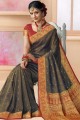 Silk & Tissue Saree with Weaving in Dark Grey