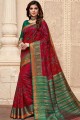 Red Raw Silk Saree with Embroidered