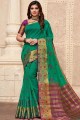Raw Silk Saree in Green with Embroidered