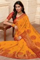 Embroidered Saree in Musterd Yellow Raw Silk